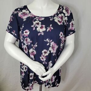 Torrid‎ Navy Floral Print Georgette Pleated Back Blouse Size 3
